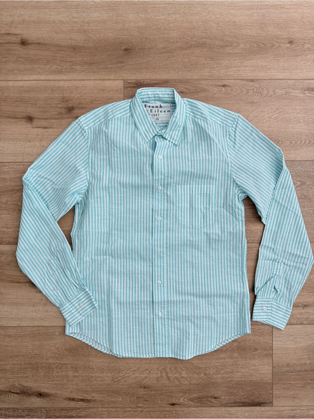 Frank & Eileen Don Cotton Mint White Stripe Button-Down Long Sleeve Shirt XS